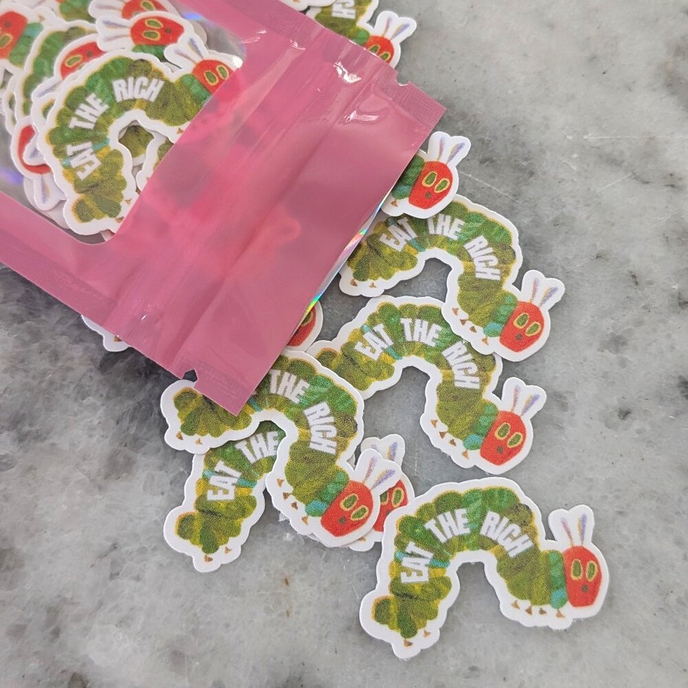 Mini "Eat the Rich" Caterpillar Stickers – Confetti Sized 1" Vinyl